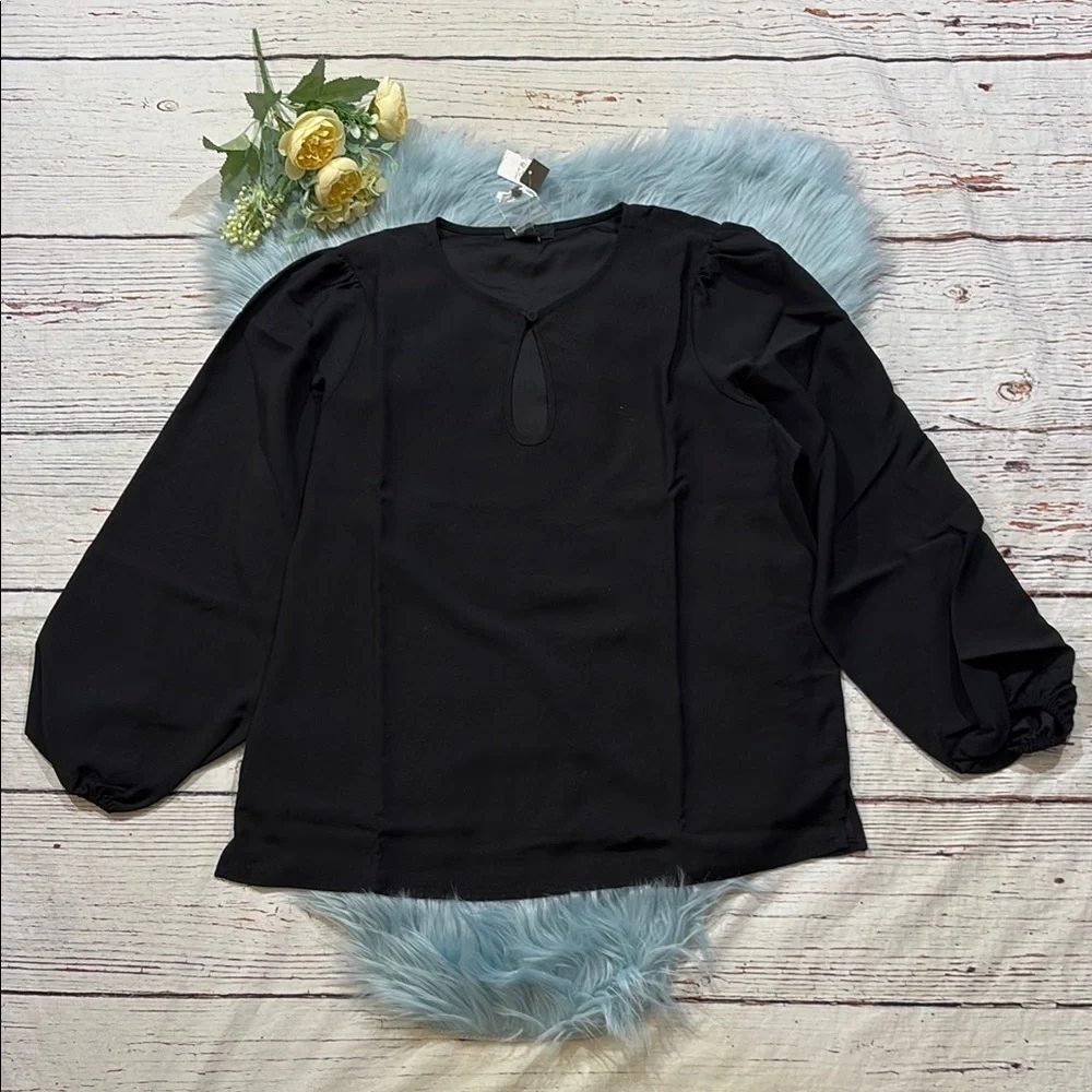 NWT J. CREW Puff-Sleeve Satin-Back Crepe Top in Black Tall Fit